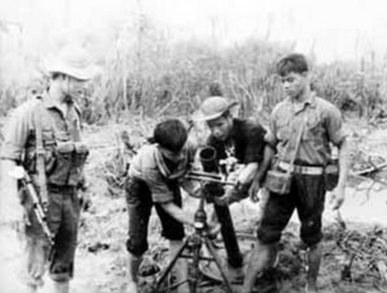Vietnamese soldiers setting up a mortar