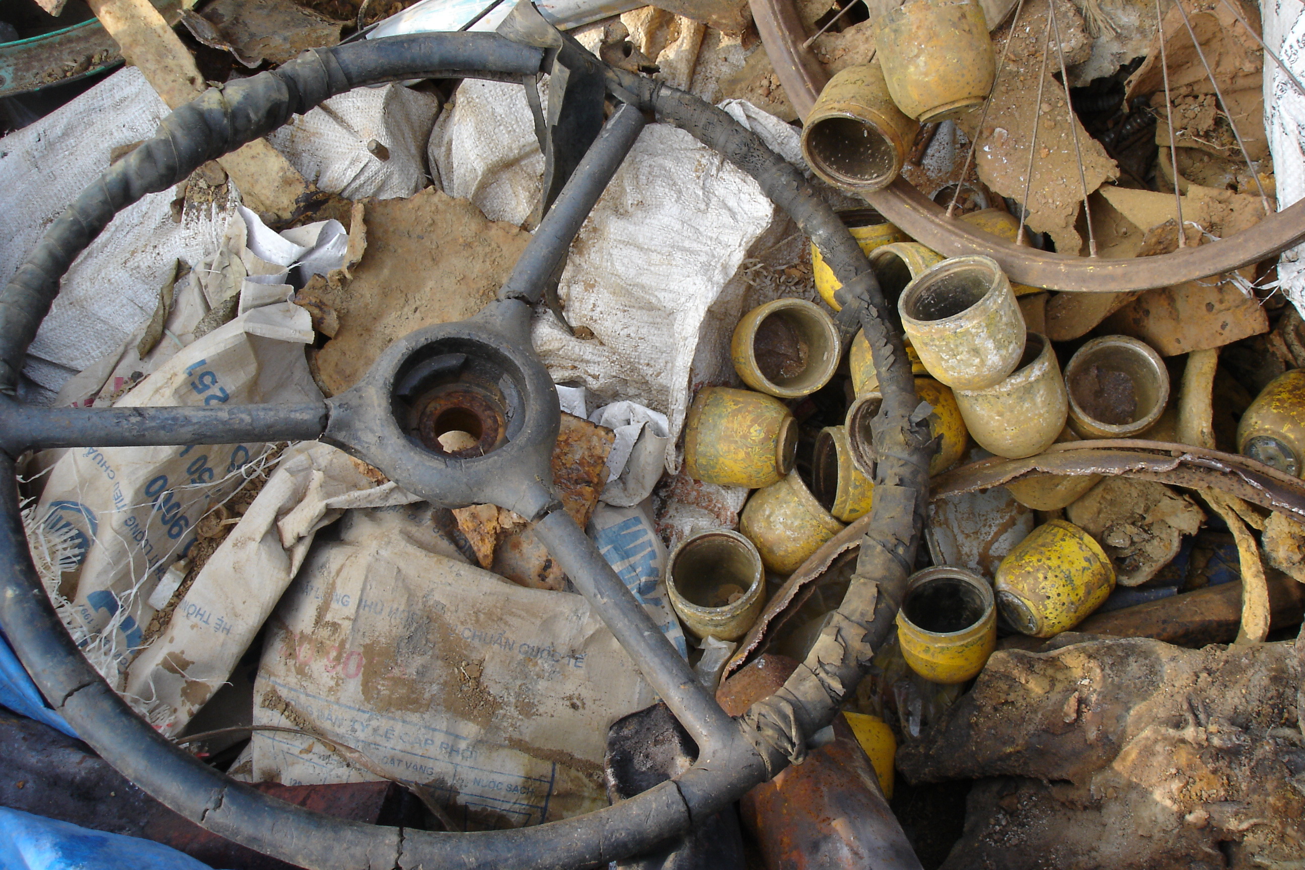 a steering wheel found in a scrap yard near Sepon