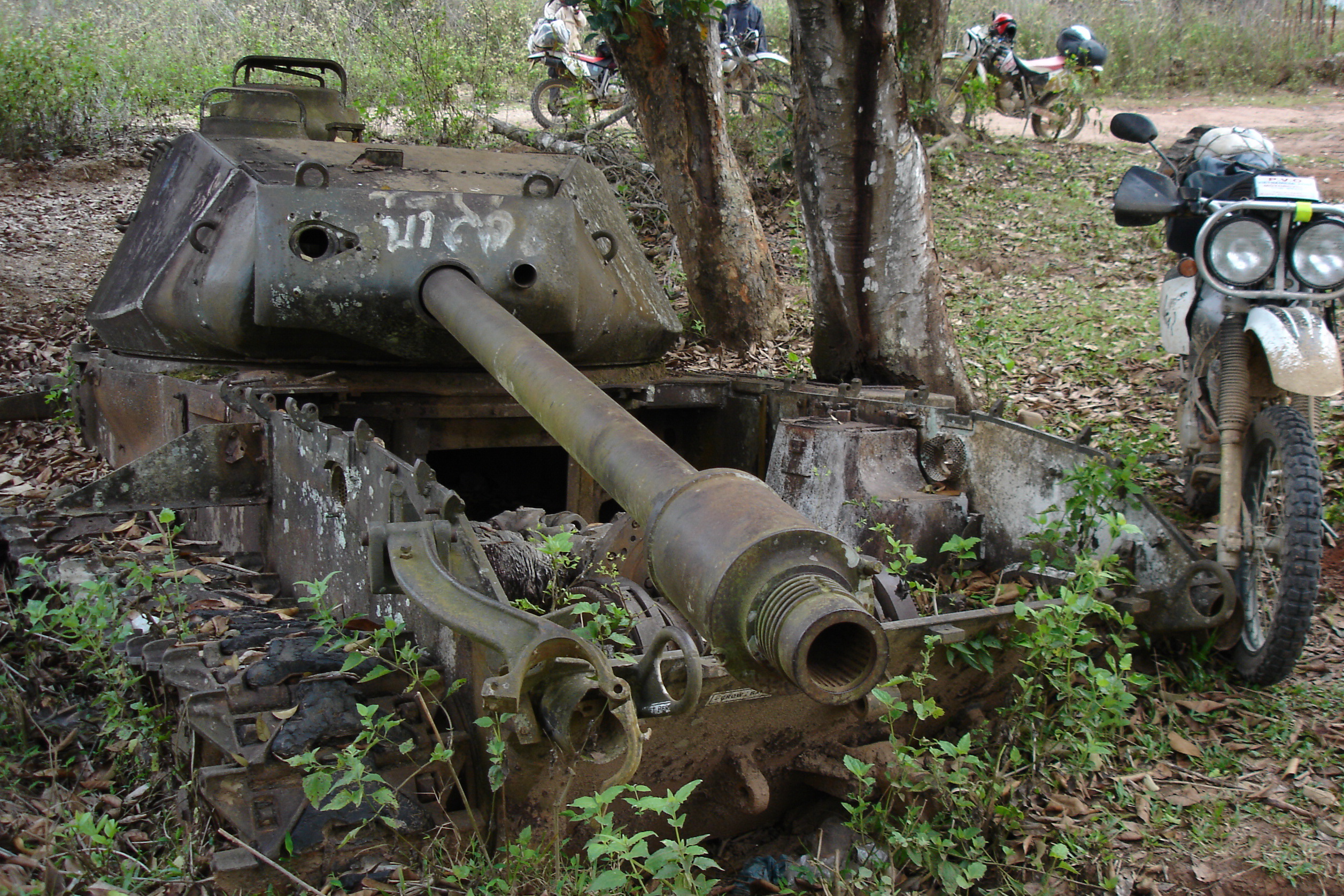 an abandoned tank in Ban Dong, Central Laos