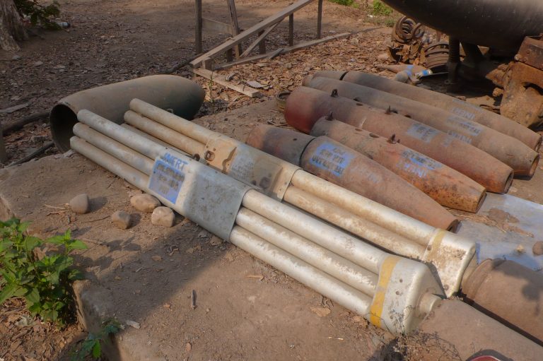 missile tubes in a UXO camp in Attepeu