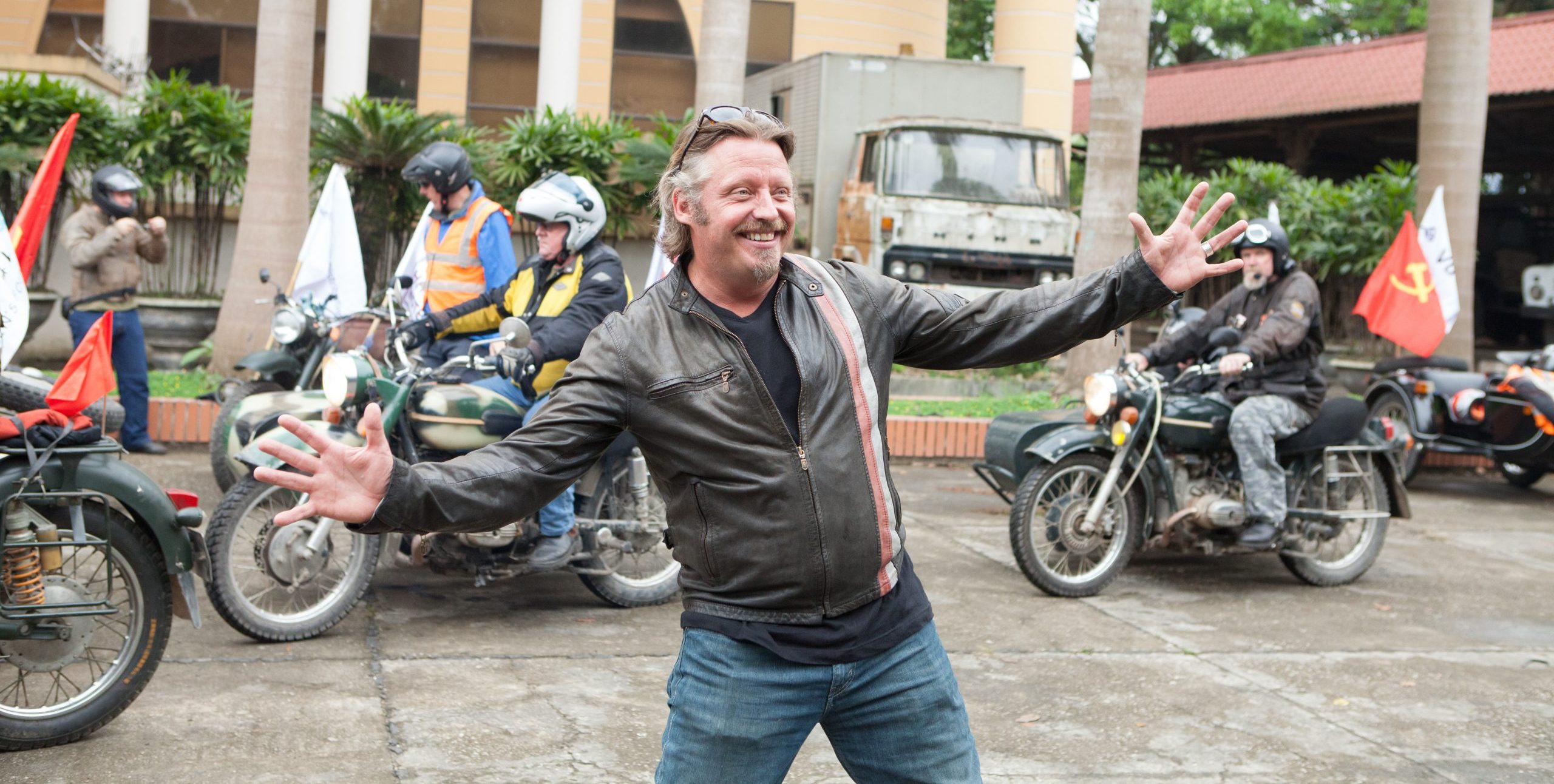 Charley Boorman having fun at Rally Indochina while filming his awesome motorcycle TV show, Freedom Riders Asia