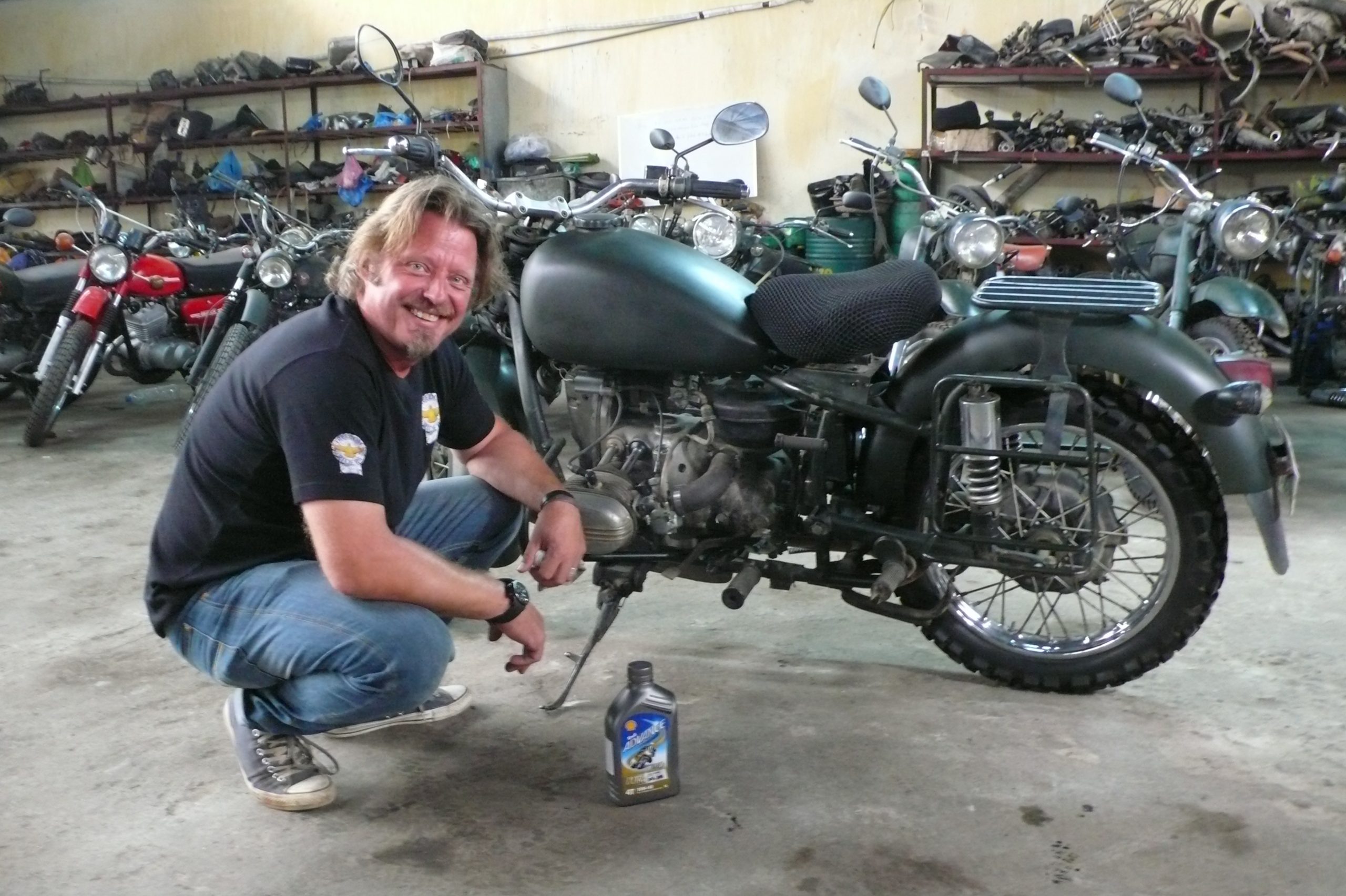 Charley Boorman in the Explore garage