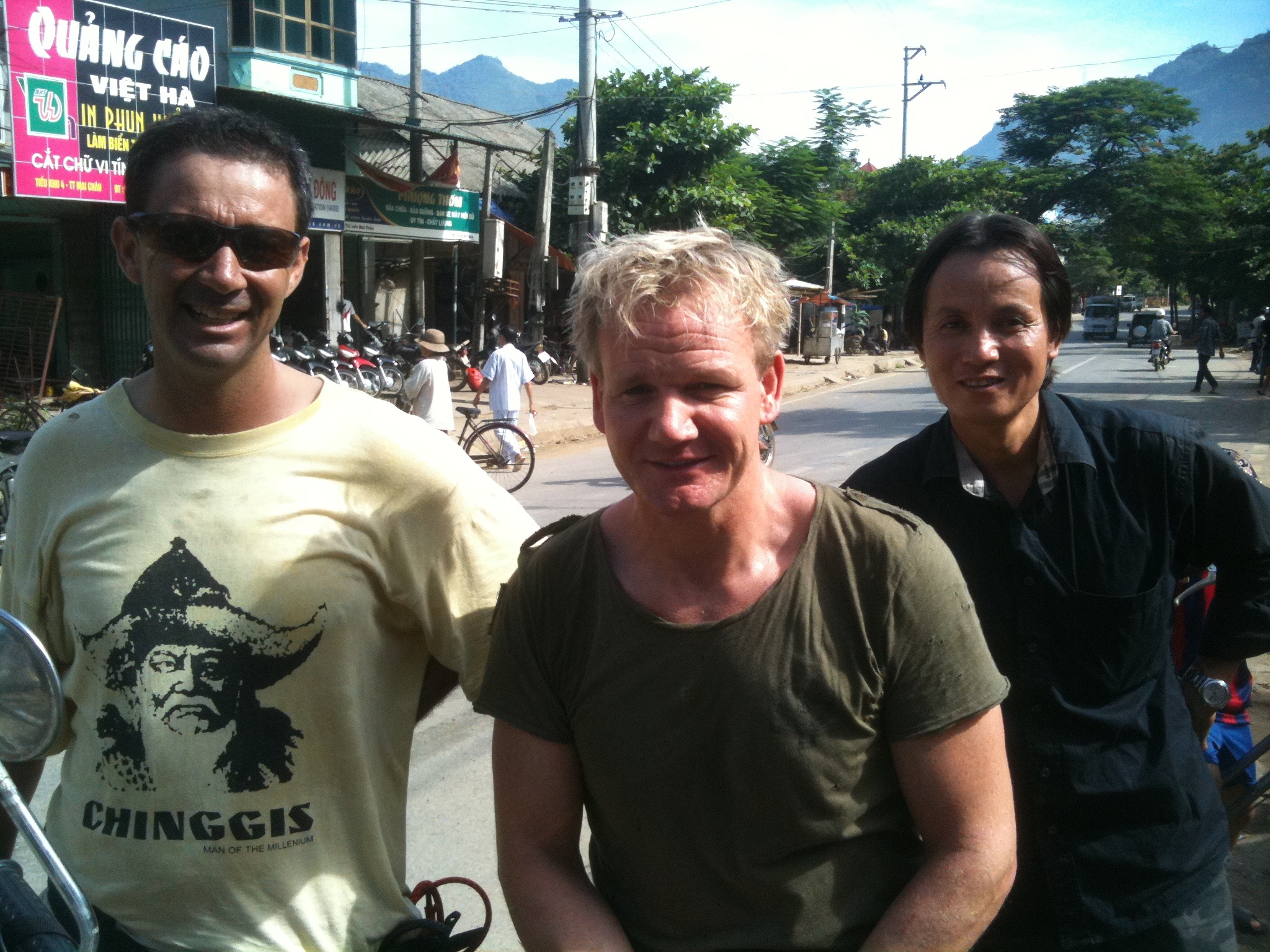 Gordon Ramsay on one of Explore Indochina's Ural 650s