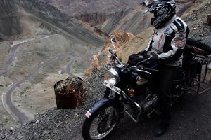 checking out the view on a winding mountain pass in the Himalayas