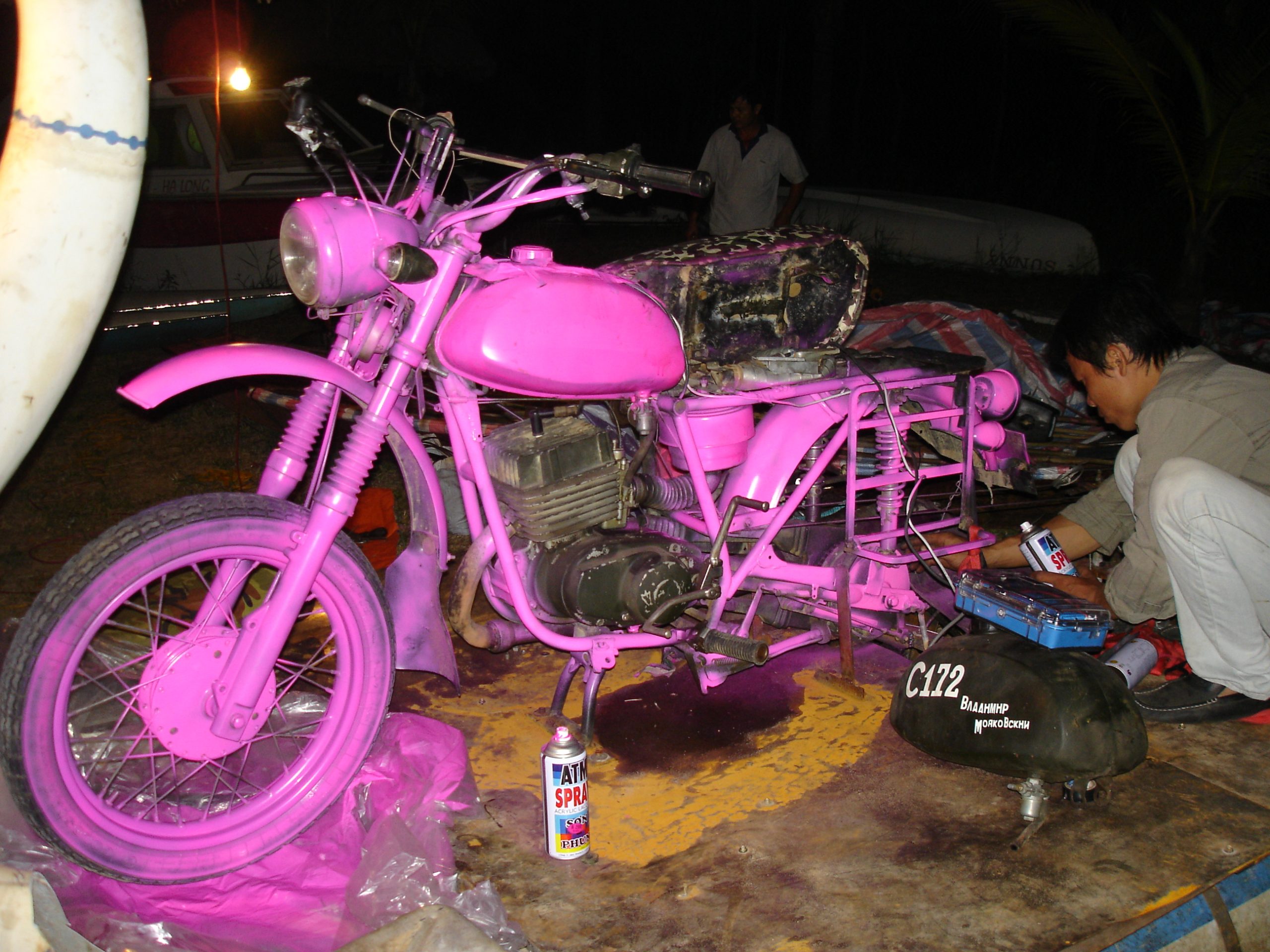 Richard Hammond's pink Minsk motorcycle