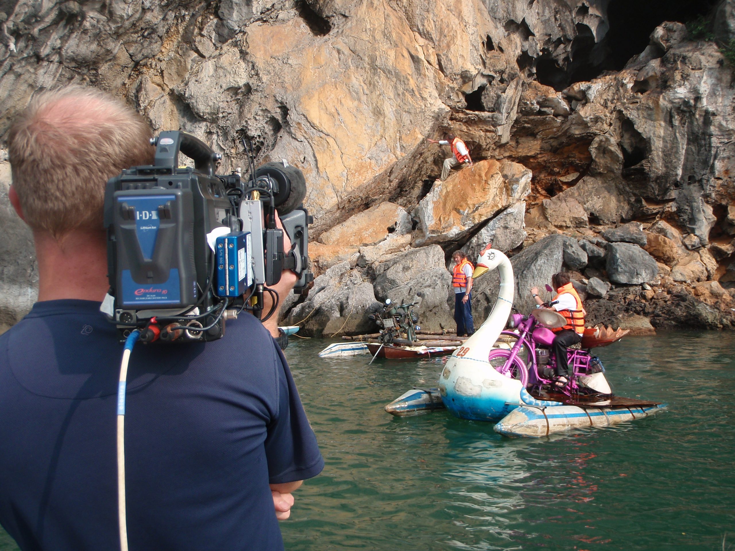 filming the swan boat in action during the Top Gear Vietnam Special