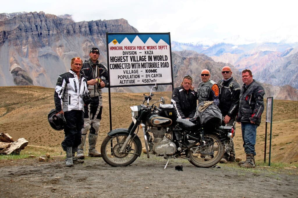 Explore Indochina riders near the highest village in the world while on a motorcycle tour of the Himalayas in India