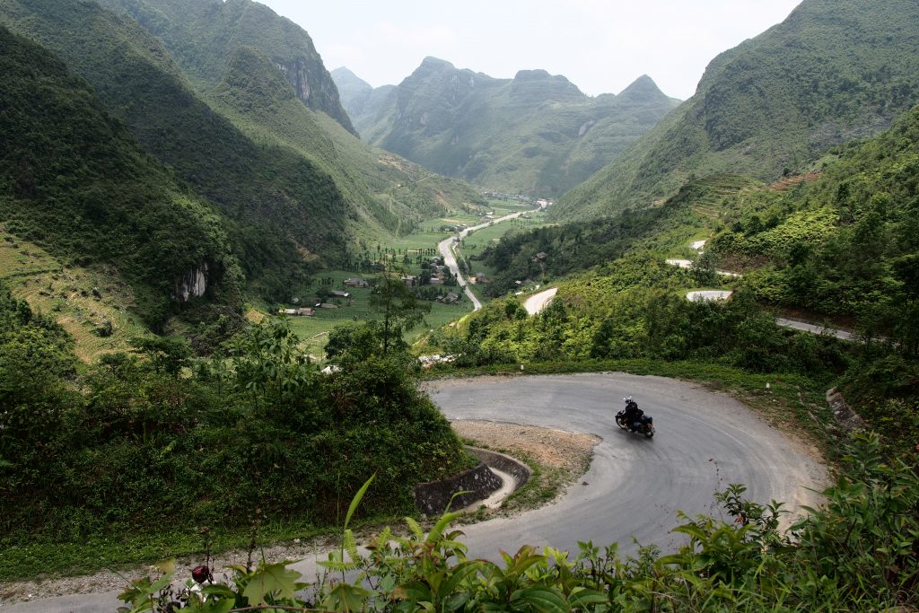 riding down into a gorgeous valley in north Vietnam