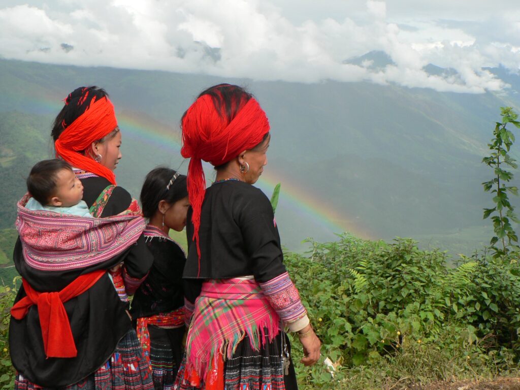 A flower Hmong family near Sapa seen while on a motorcycle tour of Vietnam
