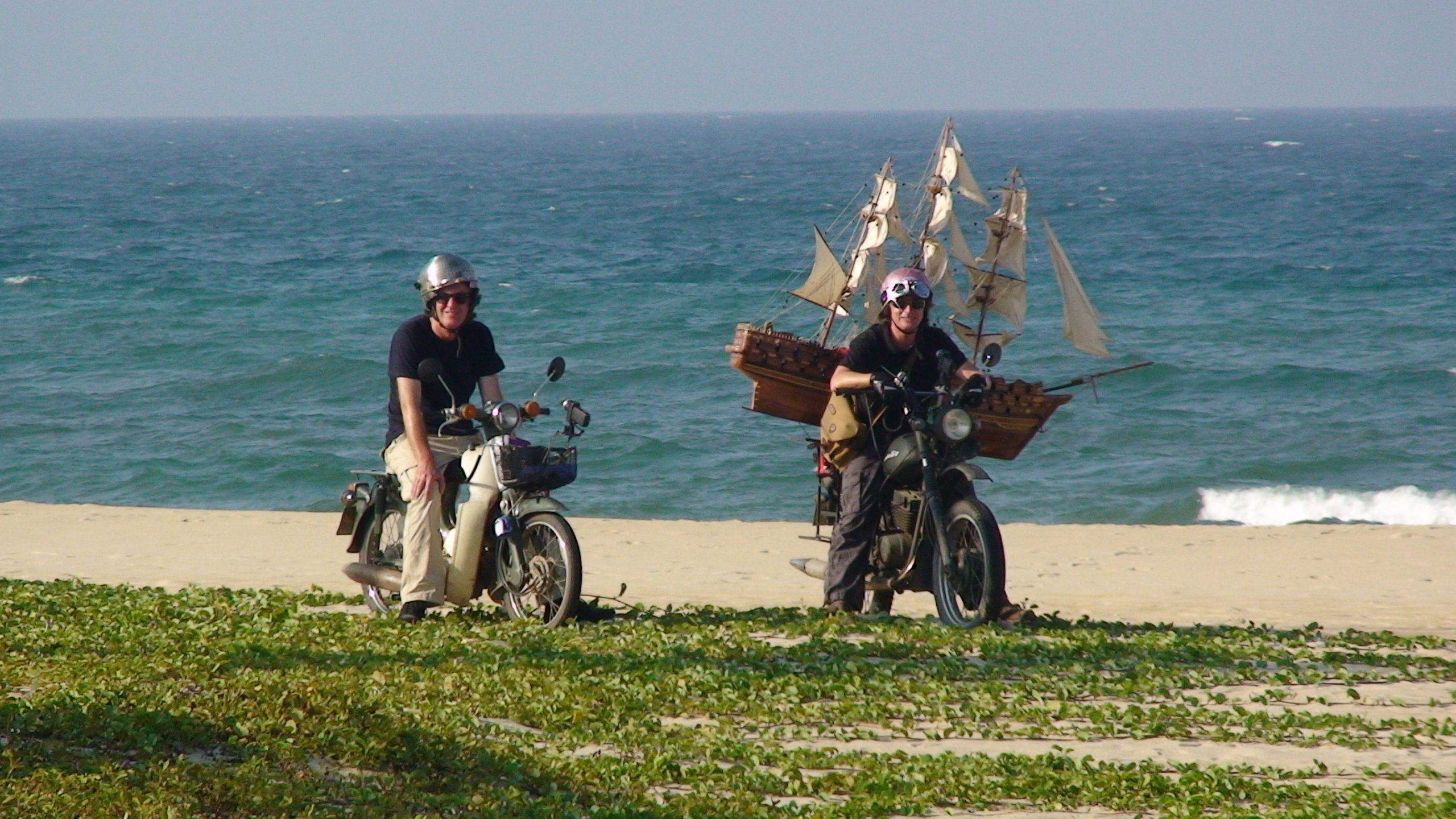 James May and Richard Hammond have a break while filming at the beach near Hoi An