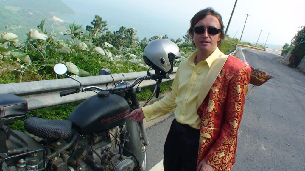 Richard Hammond with an Explore Indochina motorcycle during the filming of the Top Gear Vietnam Special
