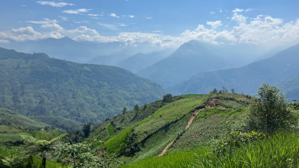 Explore Indochina riders head through the Sapa Valley while on a motorcycle tour of Vietnam