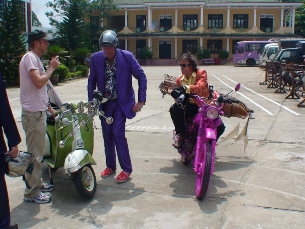 The director gives Richard Hammond and Jeremy Clarkson some tips during the Top Gear Vietnam Special
