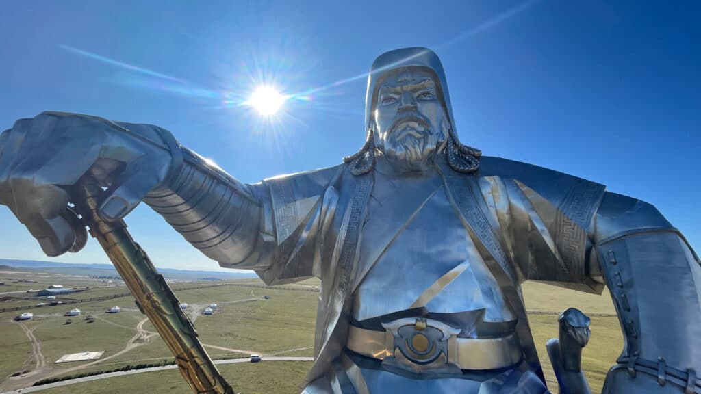 The Chinggis Khan Statue seen while on a motorcycle tour of Mongolia