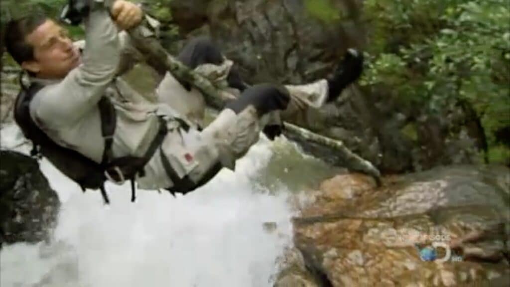 Bear Grylls always has one appendage just out of the shot