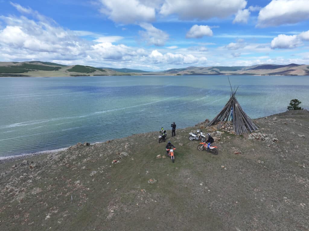 Explore Indochina riders enjoying a morning ride near Ulzit on their Mongolia motorcycle tour