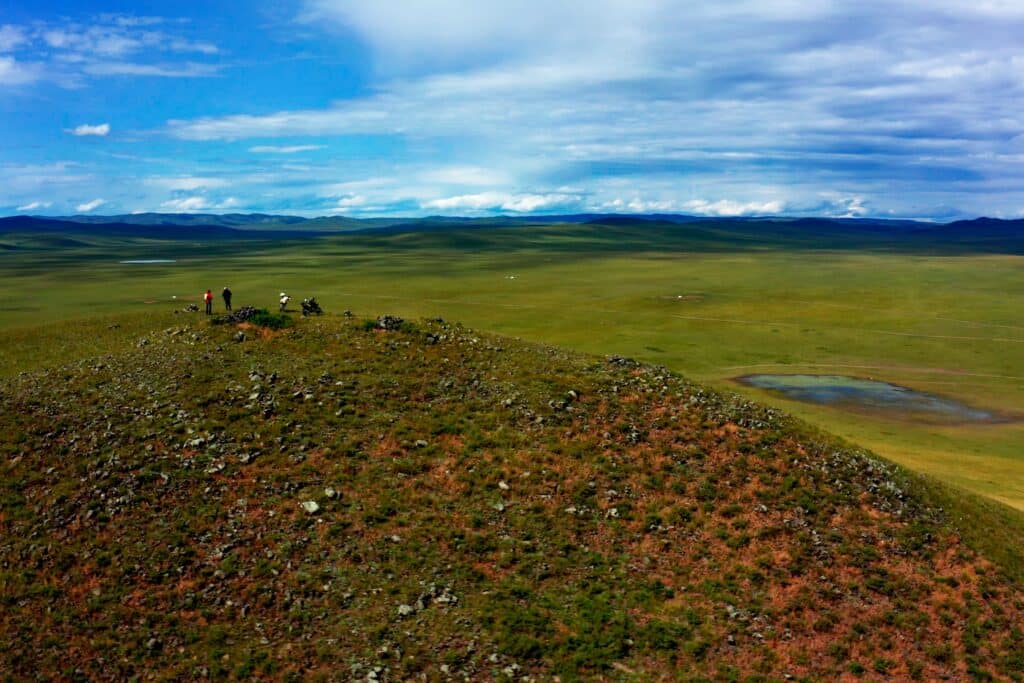 Explore Indochina riders on a Mongolia motorbike tour enjoying in the sites on the way to White Lake